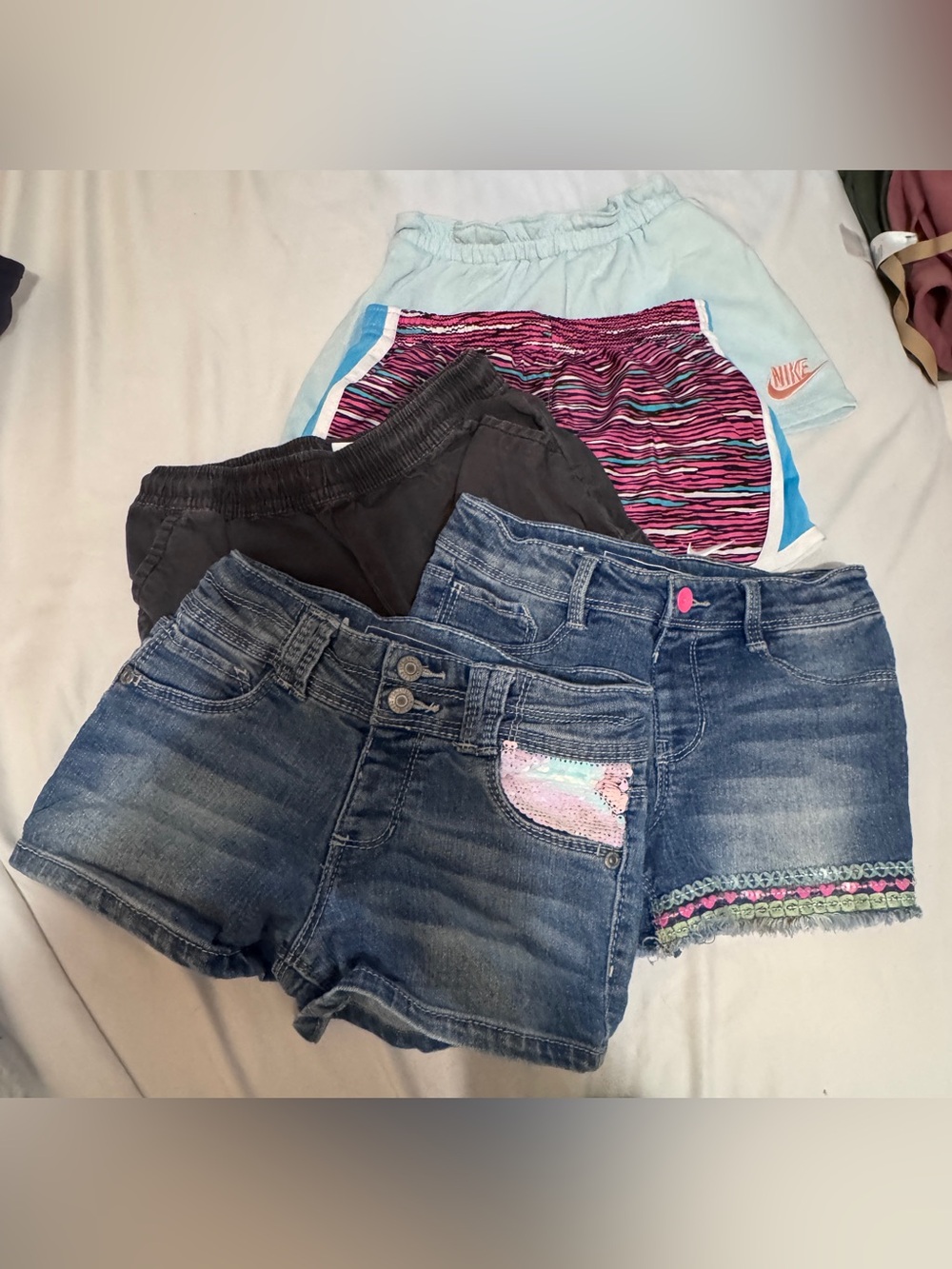 Multiples Girls Shorts Trio in Light Blue, Black & Denim